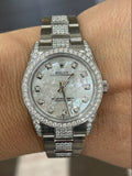 Rolex 34mm Oyster Perpetual 124200 White Mother of Pearl Dial Diamond Bezel Mint