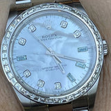 Rolex 36mm OP 126000 Custom White MOP Aquamarine Diamond Dial March Birthstone