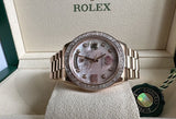 Rolex President 36mm 118205 Ruby Heart Dial Baguette Diamond Bezel 18k Rose Gold