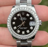 Rolex 31mm Datejust 178240 Black Diamond Dial And Diamond Bezel Complete Set