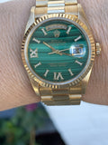 Rolex Presidential 36mm Day Date 18238 (Double Quickset) Mens or Womens Watch Refinished Malachite Dial Custom Diamond Bezel
