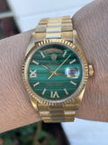 Rolex Presidential 36mm Day Date 18238 (Double Quickset) Mens or Womens Watch Refinished Malachite Dial Custom Diamond Bezel
