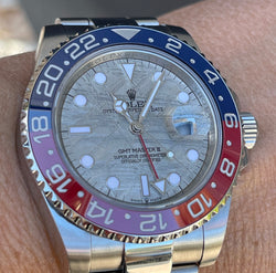 Rolex GMT-Master II 40mm Mens Watch Stainless Steel Watch Custom “Pepsi” 116719BLRO MT Factory Clone Ceramic Bezel Insert Refinished Meteorite Dial