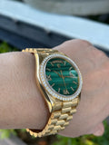 Rolex 36mm Presidential Day-Date 18238 (Double Quickset) Mens or Womens Watch Refinished Malachite Diamond Dial and Custom Diamond Bezel