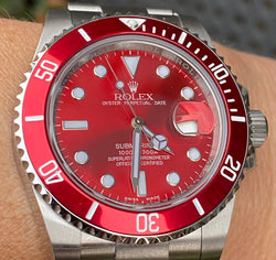 Rolex Submariner 40mm 116610 Mens Stainless Steel Watch Refinished Red Dial Custom Red Bezel Insert Mint Iron Man