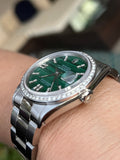 Rolex 36mm Datejust 16220 Stainless Steel Unisex Watch.  Refinished Malachite and Diamond Dial Custom Diamond Bezel Mint