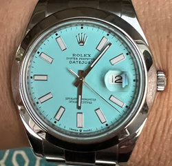Rolex 41mm Datejust 116300 Mens Stainless Steel Watch.  Refinished Turquoise Blue Dial Mint