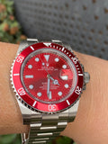 Rolex Submariner 40mm 116610 Mens Stainless Steel Watch Refinished Red Dial Custom Red Bezel Insert Mint Iron Man