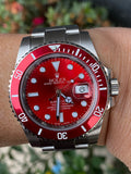 Rolex Submariner 40mm 116610 Mens Stainless Steel Watch Refinished Red Dial Custom Red Bezel Insert Mint Iron Man