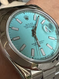 Rolex 41mm Datejust 116300 Mens Stainless Steel Watch.  Refinished Turquoise Blue Dial Mint